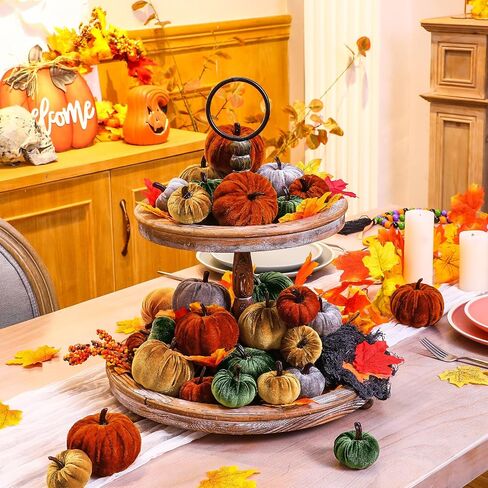 Jenaai 32 Pcs Assorted Faux Harvest Pumpkin Decor Velvet Fabric Pumpkins Fake Pumpkins Foam Pumpkins for Farmhouse Halloween Fall Weddings Thanksgiving Centerpieces Table Baby Shower (4 Color) in Saudi Arabia