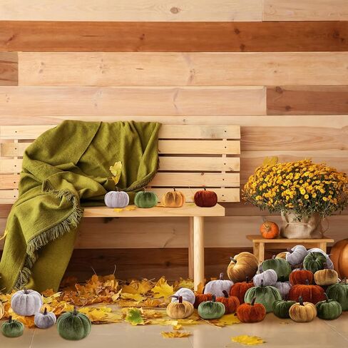 Jenaai 32 Pcs Assorted Faux Harvest Pumpkin Decor Velvet Fabric Pumpkins Fake Pumpkins Foam Pumpkins for Farmhouse Halloween Fall Weddings Thanksgiving Centerpieces Table Baby Shower (4 Color) in Saudi Arabia