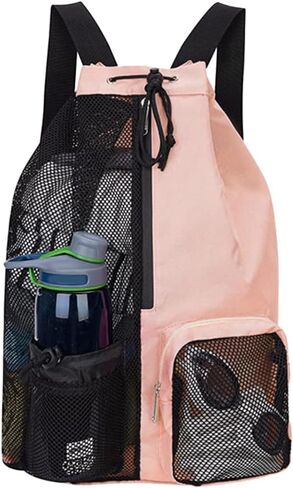 Mesh Backpack Swimming Drawstring Bag Backpack with Wet Pockets Beach Storage Backpacks Mesh Swim Equipment Beach Bag in Saudi Arabia