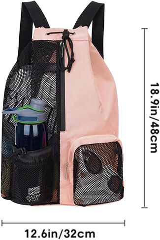 Mesh Backpack Swimming Drawstring Bag Backpack with Wet Pockets Beach Storage Backpacks Mesh Swim Equipment Beach Bag in Saudi Arabia