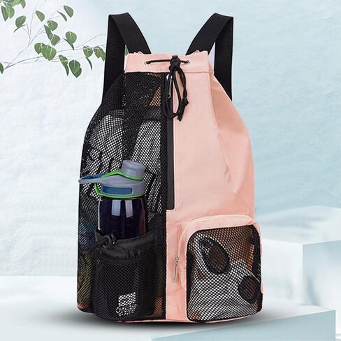 Mesh Backpack Swimming Drawstring Bag Backpack with Wet Pockets Beach Storage Backpacks Mesh Swim Equipment Beach Bag in Saudi Arabia