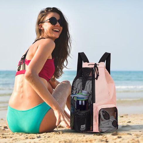 Mesh Backpack Swimming Drawstring Bag Backpack with Wet Pockets Beach Storage Backpacks Mesh Swim Equipment Beach Bag in Saudi Arabia