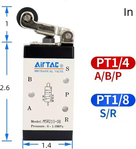Control valve 5/2 Way AirTac M5R110-06 1/8'' PT Pneumatic Air Mechanical Roller Single External Direct Acting Type in Saudi Arabia