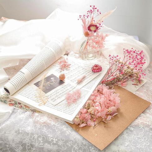 Real Dried Flowers Mini Colorful Natural Pressed Flowers for Crafts Art DIY Decorative Dried Leaf Flower Leaves Bulk for Scrapbooking Resin Moulds Candle Soap Jewelry Making Decoration (Pink) in Saudi Arabia