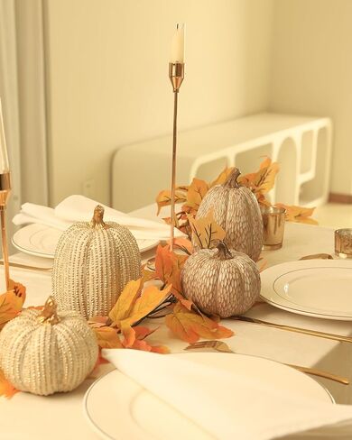 Thanksgiving Resin Pumpkin Decor, Brown and White Pumpkin Statue for Fall Harvest Decor, Faux Decorative Pumpkins Figurine for Table Centerpiece, Autumn Countryside Style Home Decor, Set of 2, Gift in Kuwait