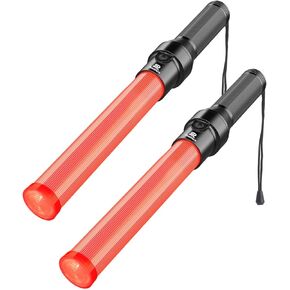 RoadHero 2 Pack 16 Inch Traffic Wand, Signal Air Traffic Control Baton with 2 Flashing Modes for Parking Guides, Car Directing, Using 2 D-Size Batteries, Batteries Not Included