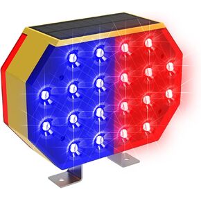 Solar Strobe Warning Light,High Bright Outdoor LED Flashing Light Waterproof, 2 Mode Construction Safety Traffic Light, Red & Blue Flash Light for Construction Traffic Safety Sign Traffic Dock