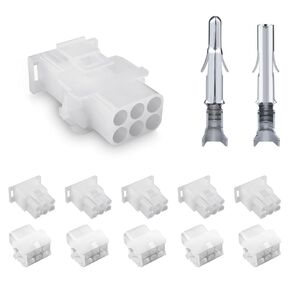 JRready ST6427 Power Connector 6 Pin (5 Matched Sets)，6.35mm Diameter Pin and Sockets 14-20 AWG，Compatible with Molex MLX Power Connector 6 Pin, Free Hanging