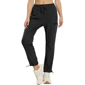 MOURCE Waterproof Hiking Pants Women Elastic Waist Light Weight Travel Pants with 4 Zipper Pockets