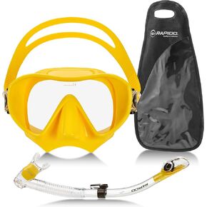 Rapido Boutique Collection Active Frameless Snorkel Mask Dry Snorkel Set - Scuba Snorkeling Mask Combo Kit with Carry Bag for Men and Women