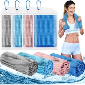 4 Pack Cooling Towels (40"x12"), Cooling Towels for Neck and Face, Gym Towel for Working Out, Soft Breathable Microfiber Ice Towel for Yoga Sport Running Golf