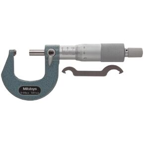 Mitutoyo 115-215 Spherical Face Micrometer, Ratchet Stop, 0-25mm Range, 0.01mm Graduation, +/-0.003mm Accuracy, Spherical Spindle