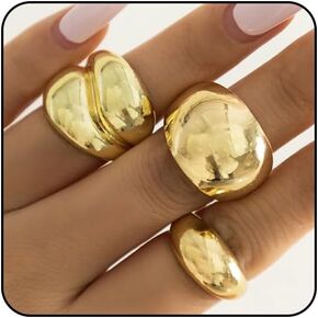 Chunky Gold Rings for Women Adjustable Dainty Silver Rings for Women Gold Stackable Thin Rings Bold Thick Statement Rings Silver Gold Plated Jewelry