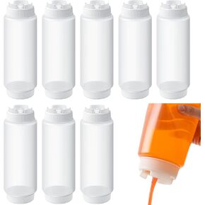 12 Pcs Condiment Squeeze Bottles Restaurant Plastic Sauces Squeeze Bottles Ketchup Dispenser Inverted Refillable Large Clear Dressing Bottles for Restaurant Kitchen Catering (24 oz)