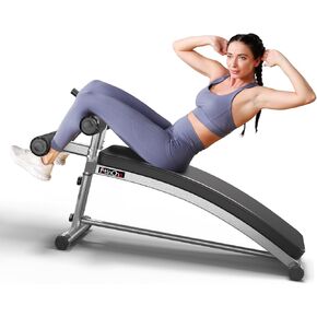 Sit Up Bench with Reverse Crunch Handle, Adjustable Decline Bench for Abs Exercise, Curved Ab Workout Equipment for Your Home Gym, More Effective Workout Bench than an Ab Machine or Ab Roller, Roman Chairs