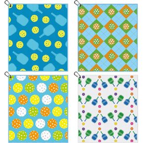 4 Pcs Sport Towels 15 x 17 Inch Funny Soft Cotton Microfiber Tennis Towels with Clip Accessories Gifts for Men Women Ball Lovers