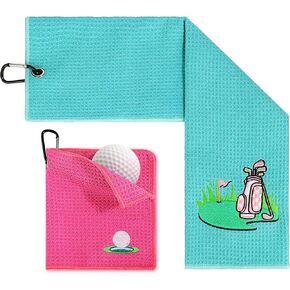 Golf Towel, Golf Towel with Heavy Duty Carabiner Clip, Funny Embroidered Golf Towel for Golf Bags, Golf Accessories for Women Golf Gifts 2 Pack