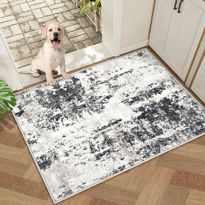 Living Room Rug 9x12 Rug, Machine Washable Modern Abstract Rug Soft Neutral Area Rug Non-Slip Stain Resistant Large Rugs for Living Room Dining Room Bedroom Dorm Office(Black,9'x12')