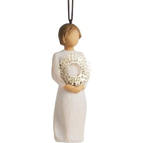 Willow Tree 2024 Ornament, Welcome Joy, Golden Wreath, Sculpted Hand-Painted Figure