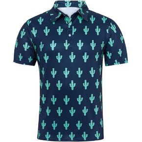 UNIFACO Mens Golf Shirt 3D Print Polo Shirts Dry Fit Performance Moisture Wicking Short Sleeve