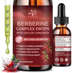 (2 Pack) Berberine HCL Liquid Drops Supplement - 1200mg Berberine Root with Organic Ceylon Cinnamon - Supports Immune System, Heart Health - 1 Fl Oz