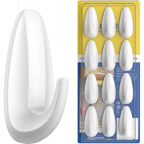 12 Pcs Wall Hooks,Self Adhesive Hooks with 13 Clear Strips,White Plastic Sticky Hooks for Hanging,Towel Coat Hooks for Bathroom Shower Kitchen Keys Door Outdoor