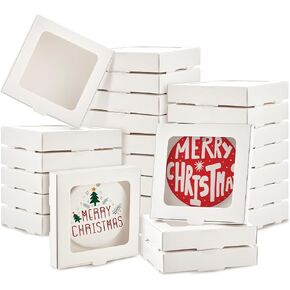 25 Pcs Sublimation Ornament Blanks Gift Box 3.6" x 3.6" x 0.7" Christmas Ornaments Holder Ceramic Discs Ornaments Packaging Box with Window for Personalized Xmas Tree Ornament Blanks Bulk in Saudi Arabia