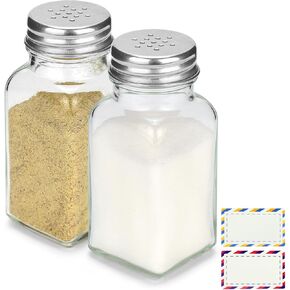 Salt and Pepper Shakers Set of 2, Glass Spice Shaker with Blank Stickers, Saleros para Cocina Elegantes