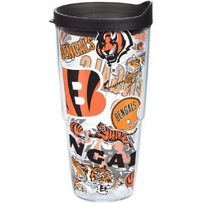 Tervis NFL Cincinnati Bengals All Over Tumbler with Wrap and Black Lid, 1 Count (Pack of 1), Clear