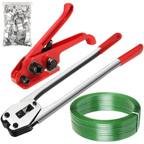 Banding Strapping Kit- PET Pallet Packaging Strapping Kit with 5/8" x 1000' PET Strapping Roll, Strapping Tensioner, Banding Sealer Tool&50 Metal Seals, Heavy Duty Strapping Tool Kit for Packing