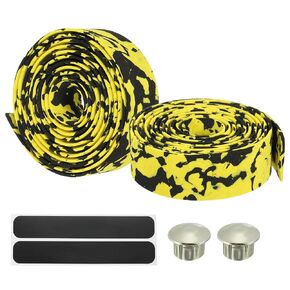PATIKIL Bike Handlebar Tape, 2 Pack EVA Camouflage Handle Grip Wraps Non-Slip Bicycle Bar Tape with Black End Plugs for Racing Bicycles Road Bicycle, Black Yellow