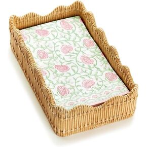 Two's Company Scalloped Basket Weave Utensil/Napkin Holder for Table - 5x9in Resin Dining Accessory
