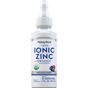 Piping Rock Liquid Zinc | Ionic Zinc Sulfate | with Organic Glycerin | 2 oz | Fruit Punch Flavor | Vegetarian, Non-GMO, Gluten Free Supplement