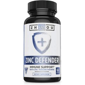 Zhou Nutrition Zinc Defender Capsules | Immune Support with Zinc Monomethionine | Gluten Free Zinc Supplement for Immune Support | 60 Capsules