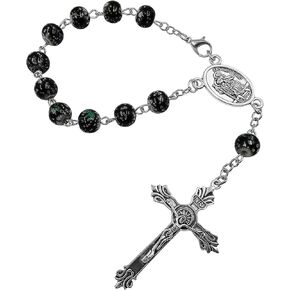 Saint Christopher Medal Car Rosary for Rearview Mirror Glass Beads Catholic One Decade Auto Rosary for Women Men Religious Gift