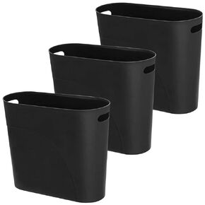 3 Pack Slim Waste Basket 3.2 Gallon 12L Plastic Small Trash Can, Office Trash Can, Slim Garbage Container Bin, Small Wastebasket with Handles for Narrow Spaces Bathroom, Kitchen (White)