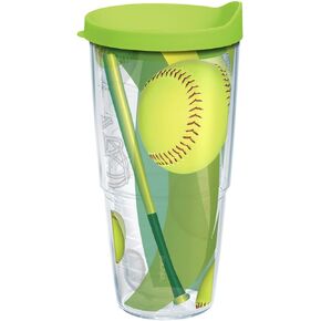 Tervis Softballs Tumbler with Wrap and Lime Green Lid 16oz, Clear