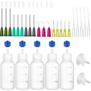 30ml Glue Precision Tip Applicator Bottle,Needle Tip Squeeze Bottle with 14ga 16ga 18ga 20ga 25ga Blunt Needle Oiler and Storage Caps