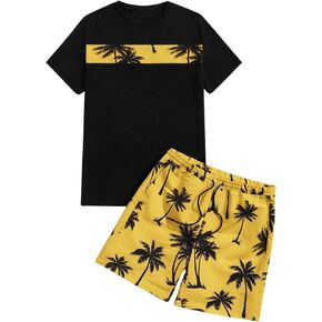 Floerns Men's Shirt and Shorts 2 Piece Sets Graphic Print Beach Outfits