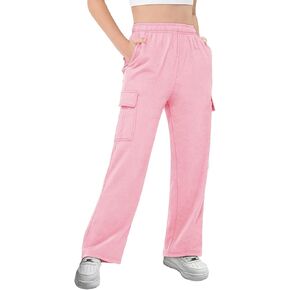 Girls Kids Cargo Sweatpants Wide Straight Leg Jogger Pants 5-14 Years