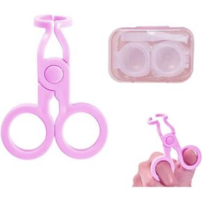 Eye Opener for Contacts Pink Contact Lens Tweezers Applicator Kit with Case Travel Tool Wearing Aids Set for Easy Insertion/Removal of Lenses Eyelid Helpers Tweezers Storage Tray