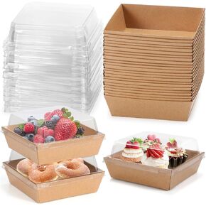 20 Pack Small Charcuterie Boxes with Clear Lids, 4.5x4.5 Inches Brown Dessert Boxes Square Disposable Paper Bakery Boxes to Go Food Containers for Wedding, Party, Strawberries, Sandwich & Cupcakes