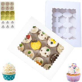 6 Set White Cupcake Boxes Container,Holds 12 Cupcakes,Bakery Cupcake Box With Window and Cupcake Insert,Pastry,Pie,Dessert,Donuts,Birthday,Graduation,Cookies,Holiday (White - 6 Pack)