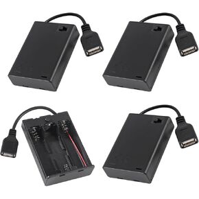 4PCS 4 AA Battery Holder USB Female Socket 4 AA Battery Case Box Holder with Cover and On-Off Switch