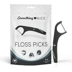 SOMETHING NICE Floss Picks - Minty Fresh Twin Floss for Extra Strength with Mint Flavour - Dental Floss Picks with Tongue Scraper | Flossers with Xylitol for Enhanced Protection 90-Pack