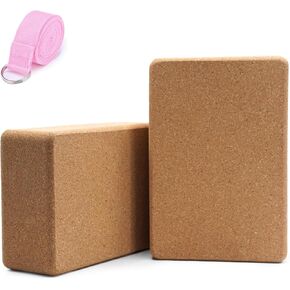 Yoga Blocks 2 Pack With Strap Natural Cork Solid 9"X6"X3" Non-Slip&Anti-Tilt For Women| Men Yoga Equipment, Stretching And Toning General Fitness Odor-Resistant| Moisture-Proof, Eco-Friendly Strength Balance For Yoga Pilates Meditation