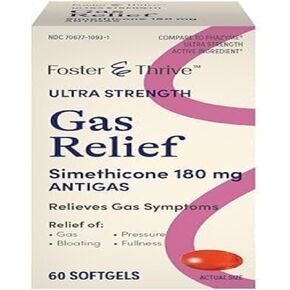 Foster & Thrive Gas & Bloating Relief, Ultra Strength, Simethicone 180mg, Fast Relief of Digestive Discomfort, Works in Minutes, 60 Softgels (Pack of 3)