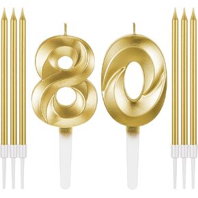 Mtlee Birthday Candles Set for Cakes Including 6 Long Thin Metallic Birthday Candles and Number Birthday Candles for Anniversary Celebration Party Topper Decorations Men Women (Gold,50)