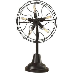 Benjara Quinn 26 Inch Accent Table Lamp, Vintage Fan Design, Antique Bronze