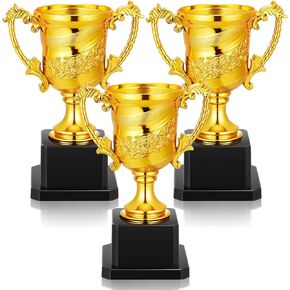 3 Pack Mini Trophies Gold Trophy Award Small Trophy 5.5 Inch Baby Shower Prizes for Winners Funny Trophy Plastic Trophies for Sports Adult Kids Party